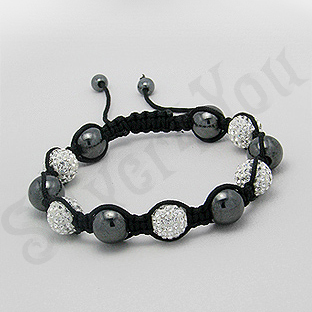 Bratara shamballa hematite si cristale albe - PK2302