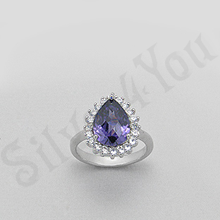 Inel argint lacrima zircon mov aspect aur alb - PK1378