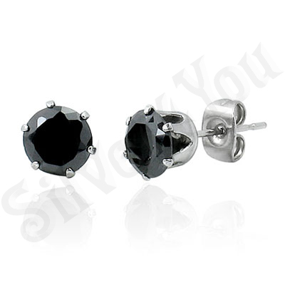 Cercei inox mici rotunzi zircon negru multifatetat/8 mm - PK2103